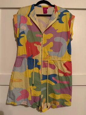 Queen of Sparkles Camo Rhinestone Zip-up Romper Size XL